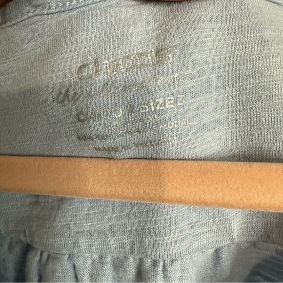 Chico’s Henley Women's Shirt 3 XL Blue Short Sleeve Stretch - Picture 3 of 5